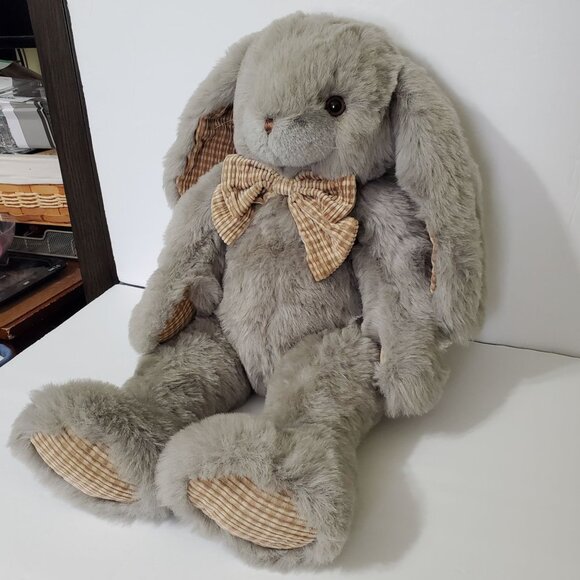 Vintage Stuffy Rabbit People Pals Toy Plush Easter Bunny Checked Corduroy Trim - Picture 8 of 16